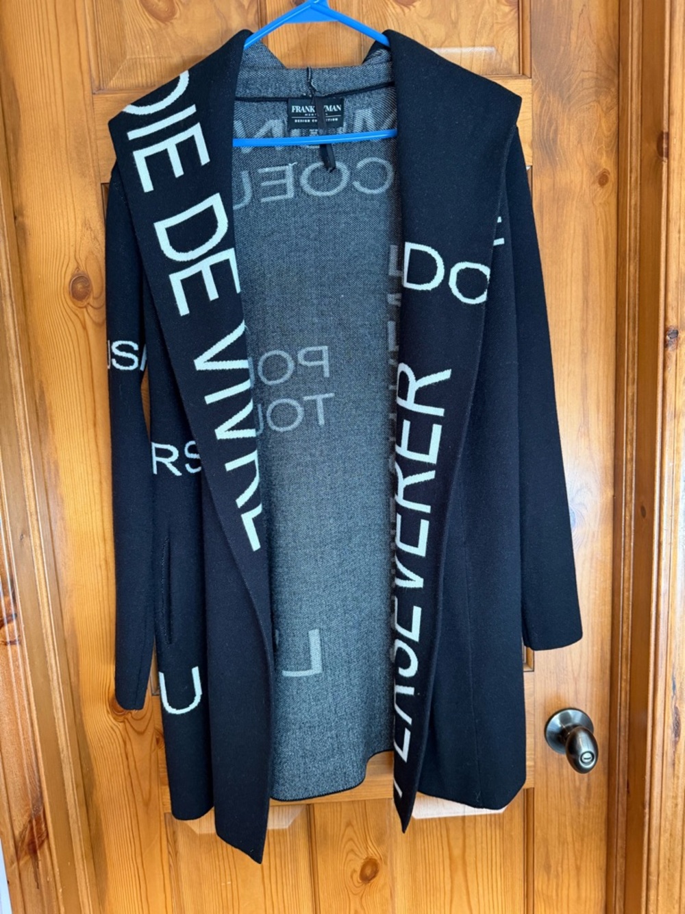 Frank Lyman Black and Cream Logo Knit Cardigan
